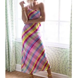 NWT Gianni Bini x Jess Southern Shelby One Shoulder Chain Plaid Maxi Dress